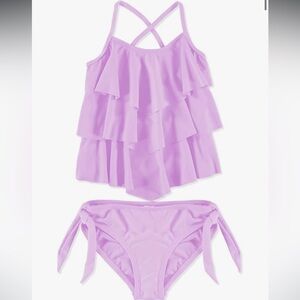 NWT Lavender UPF 50 Ruffle Tankini Swimsuit, Girls Size 10